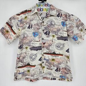 David Carey Originals Shirt Mens Large All Over Print USS Midway Ship Button Up